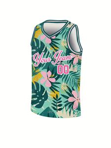 2025 定制男士篮球球衣 印花篮球服 网布热带夏威夷植物正品篮球球衣衬衫背心 - Product Image 5