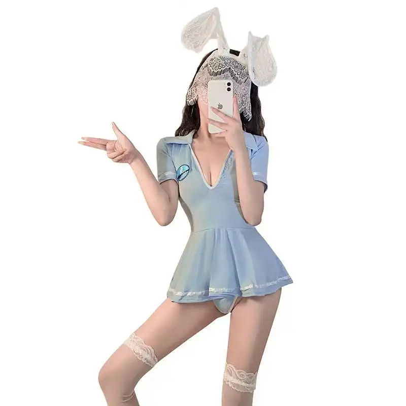 Hot Sexy Bunny A Traje de falda de una pieza Lencería Cosplay Traje de juego de rol para mujeres