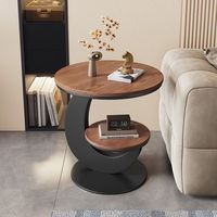 Table d'appoint ronde moderne à plateau en bois et cadre blanc crème, 2 niveaux de rangement, pour salon, directement de l'usine