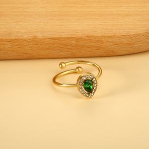 Anillos de Circonio Verde Ajustables, Chapados en Oro de 18K, Personalizados e Impermeables, Anillos de Diamantes de Acero Inoxidable Resistentes al Deslustre - Product Image 5