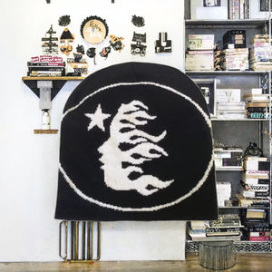 Unisex Jacquard Knit Beanie <b>Hat</b> 3D Embroidery Side Face Design Street Fashion In-Stock All Digital Printing 100% Acrylic Button - Product Image 3