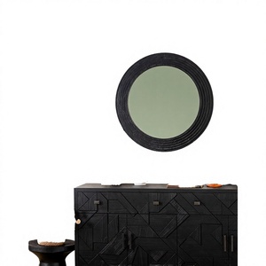 Custom Art Deco Makeup Irregular Wooden Frame Black Wood Mounted <b>Bathroom</b> -Home Decor <b>Wall</b> Hanging <b>Mirror</b> - Product Image 4