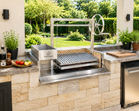 Barbecue argentin Santa Maria en acier inoxydable de qualité supérieure, hauteur réglable, au charbon de bois, avec foyer, pour extérieur et jardin