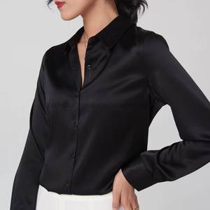 Blusa de Manga Larga para Mujer, Informal, de Seda y Algodón, Transpirable, para Primavera y Verano, con Logotipo Frontal - Product Image 5