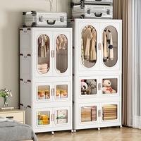 Armoire Pliante Moderne Intégrée en Plastique avec 5 Tiroirs et Portes Coulissantes, Meuble de Rangement pour Appartement Compact, Chambre à Coucher, en MDF
