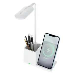 2022 QI kablosuz şarj standı okuma lambası kitap işık göz dostu dim ofis LED masa lambası ile kalemlik