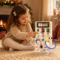 Tablero de Actividades de Madera Navideño con Luces LED, Tablero Sensorial para Niños Pequeños, Tablero de Habilidades Motoras Finas, Juguete Educativo Navideño para Niños