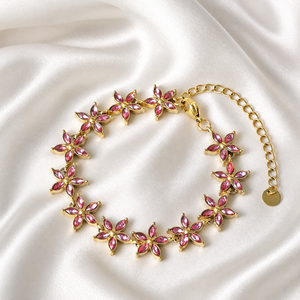 Pulsera de Cadena con Eslabones de Flores en Acero Inoxidable Chapado en Oro, con Colgante y Diamantes de Imitación, Regalo de Joyería para Mujer - Product Image 5