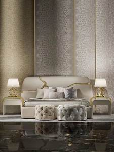 Cama de Cuero Genuino de Lujo Estilo Italiano, Cama Doble de Diseño Moderno <span class=keywords><strong>Roberto</strong></span> Villa para Dormitorio Grande - Product Image 2