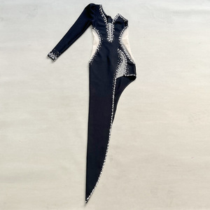 Moda europea e americana strass di cristallo glitterato una spalla da sera abito da Cocktail per le donne sotto il ginocchio - Product Image 4