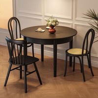 Französischer Retro-Esstisch aus Massivholz, Ausziehbar Rund/Quadratisch, Schwarzer Mid-Century Modern Tisch für Kleine Wohnungen