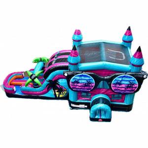 Castillo Inflable Combinado con Tobogán de Agua, Estilo Tropical con Palmeras, para Uso Comercial - Product Image 2