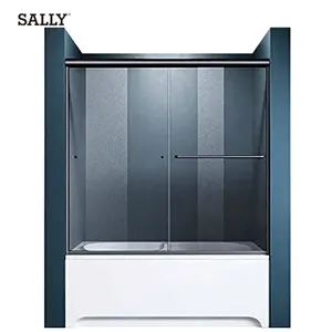 Sally 6mm Matt Black gerahmte Doppels chiebetür für Badewanne mit Nano-Beschichtung aus gehärtetem Glas