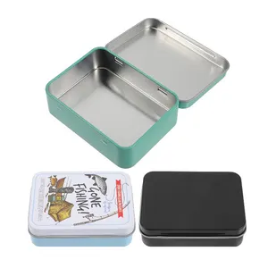 Caja de lata de metal con goma de mascar de menta de caramelo con bisagras rectangulares pequeñas personalizadas, caja de lata para cosméticos, contenedor con tapa con bisagras