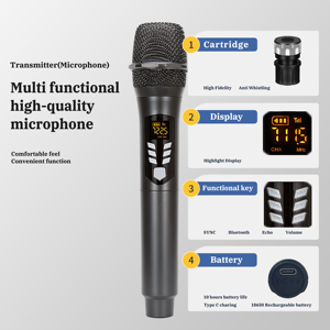New Model Dual Channels Rechargeable Cheap UHF <strong>Wireless</strong> <strong>Microphone</strong> with <strong>Bluetooth</strong> Function for Outdoor Party - Product Image 2