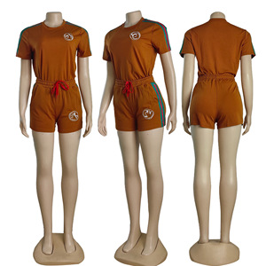 Vêtements décontractés pour femmes, nouvelle collection été, ensemble 2 pièces avec manches courtes brodées et short - Product Image 4