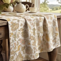 Nappe ronde florale longue jusqu'au sol, imprimé botanique rose poudré et jaune, pour mariage et banquet