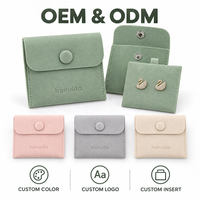 Pochette à bijoux en microfibre suédée avec logo personnalisé, fermeture à bouton pression, sac d'emballage pour boucles d'oreilles