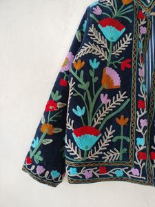 Hand Embroidered Floral Cotton Suzani <b>Jacket</b> Women Mandarin Collar Full <b>Sleeve</b> <b>Short</b> Length Prairie Chic Style Spring Outerwear - Product Image 4