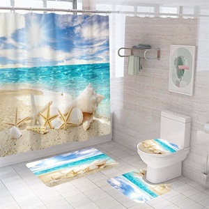 Rideau de douche 100% Polyester, ensemble de 4 pièces, 180x180cm, <span class=keywords><strong>plage</strong></span> de sable, rideaux de douche imperméables - Product Image 4