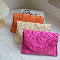 Client tendance Boho été plage coloré raphia herbe tissé pochette sac à main fourre-tout décontracté avec fermeture à glissière perles décoration