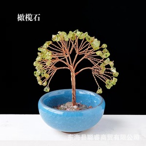 Miniature <b>Crystal</b> Money <b>Tree</b> In Green Bowl Handmade Decor For Home Office Gift - Product Image 3