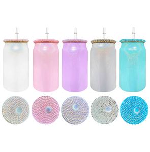 Bouteille en verre blanc scintillant de 15 oz et 16 oz avec couvercle orné de strass pour impression par transfert thermique par sublimation, logo personnalisé - Product Image 2
