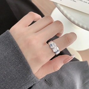 S925 Sterling <b>Silver</b> Hollow Smiley Face <b>Ring</b> For Women Simple <b>Adjustable</b> Design Gift Jewelry - Product Image 3