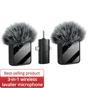 Microphone cravate sans fil F11 pour téléphone portable, trois-en-un, streaming en direct et <span class=keywords><strong>enregistrement</strong></span> avec réduction du bruit, prise jack 3,5 mm - Product Image 2