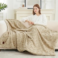 Plaid en fausse fourrure pour canapé, doux, moelleux, épais, chaud, réversible, texturé ondulé, pour canapé et chambre à coucher