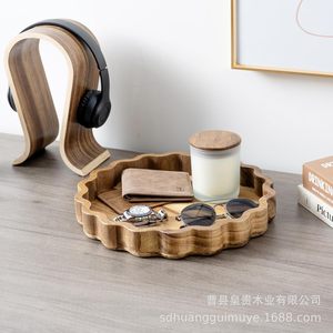 Wooden Corrugated <b>Tray</b> 12.2 In Diameter For Fruit <b>Snacks</b> Serving Home Decorative Dish - Product Image 3