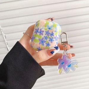 Étui pour écouteurs avec pendentif fleur PC + TPU antichoc pour <span class=keywords><strong>Airpods</strong></span> 4 3 <span class=keywords><strong>Pro</strong></span> <span class=keywords><strong>2</strong></span> 1 étui de conception de fleurs de peinture à l'huile violette - Product Image 5