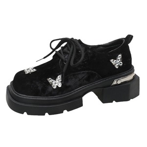 British Style Thick Rhinestone Toe Thick Heel for Women Spring Preppy Medium Heel Flats Small Leather Shoes - Product Image 5