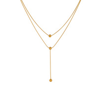 Collar de Doble Capa con Colgante de Cuentas Superpuestas para Mujer, Estilo Europeo Americano, Diseño Minimalista Moderno, Acero de Titanio, Dorado/Plateado