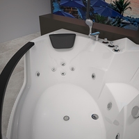 Baignoire d'angle à remous en acrylique à surface solide de luxe pour 2 personnes forme d'éventail d'hydromassage autoportante blanche moderne pour hôtels spa