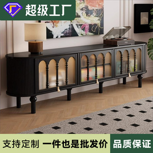 Weihang D01 Ripple TV Stand Black Solid Wood Storage <b>Cabinet</b> For Living Room American Style - Product Image 4