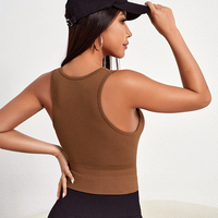 Top court en tricot marron FLW pour femmes, débardeur d'été tendance avec un design sexy sans manches, respirant et de longueur courte