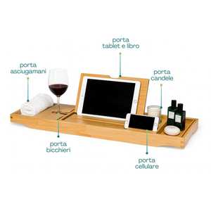Plateau de bain extensible en bambou 75x23x5 cm avec pieds pour la lecture et la relaxation - Product Image 4