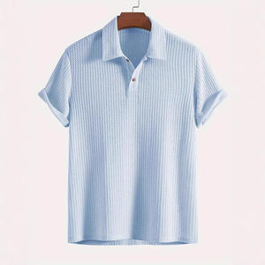 Chemise décontractée à manches courtes pour homme, en maille matelassée à revers, anti-boulochage, style européen et américain, pour l'exportation transfrontalière - Product Image 4