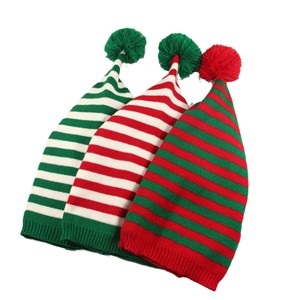 Frontière Offre Spéciale vacances noël avertir chapeau bouffon tricoté classique <span class=keywords><strong>rouge</strong></span> et vert rayé tricot Santa chaud vacances bonnet - Product Image 1