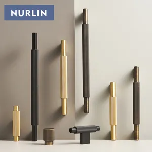 Nurlin Mới Rắn Brass Knurling Chải Chữ Thập Brass Tủ Núm Tủ T-Bar Dài Thiết Bị Kéo Đồ Nội Thất Tủ Lạnh Thanh