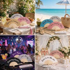 QM Hot Selling Eco-Friendly Folk Art Glitter Wooden Hand Fan with Rope Custom Design for Parties and <b>Gifts</b> - Product Image 4