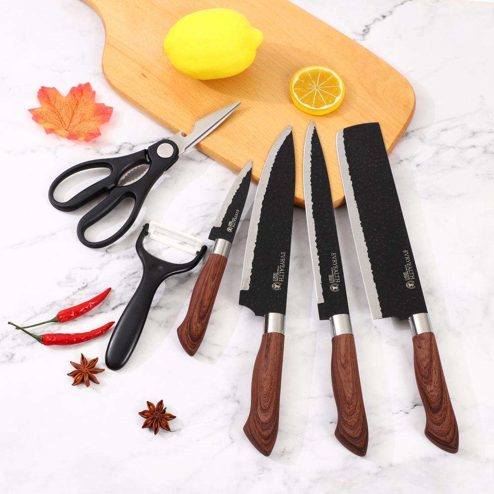 Horseshoe handle flat point 6-piece knife set in EVA hand box