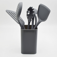 Ensemble d'ustensiles de cuisine en silicone avec support en plastique, antiadhésifs et résistants à la chaleur, 6 pièces