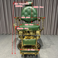 Fauteuil de barbier de luxe rétro vert et or, fauteuil de salon hydraulique inclinable, fauteuil pivotant pour salon de coiffure