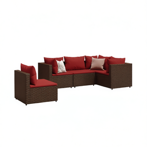 Set Lounge da Giardino in Rattan Marrone per 6 Persone, Arredamento da Esterno Resistente alle Intemperie, Design Contemporaneo - Product Image 1