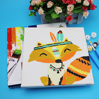 Peinture par numéros nouvellement conçue, kits de peinture sur toile avec renard souriant pour enfants, travaux d'art de dessin DIY, décoration murale, 20x20cm