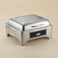 Edelstahl Elektrischer Chafing Dish mit Manueller Temperaturregelung, Dampfgarung und Warmhaltefunktion, 8L Fassungsvermögen, Quadratisches Design