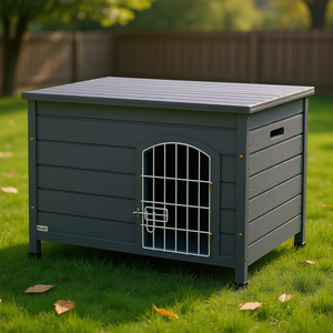 Caseta para Perros de Madera Gris Oscuro de 31.5 Pulgadas con Techo Bloqueable y Base Extraíble, Casa para Mascotas de Exterior - Product Image 2