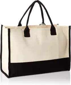 Classique noir et blanc initial toile sacs fourre-tout femmes sac fourre-tout concepteur tissu toile coton Shopping fourre-tout toile sac sacs à main - Product Image 3